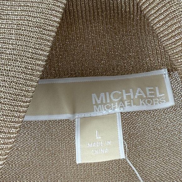 Michael Kors Turtleneck Size Large NWT Gold Semi-Sheer Metallic Stretch Holiday - Picture 4 of 16